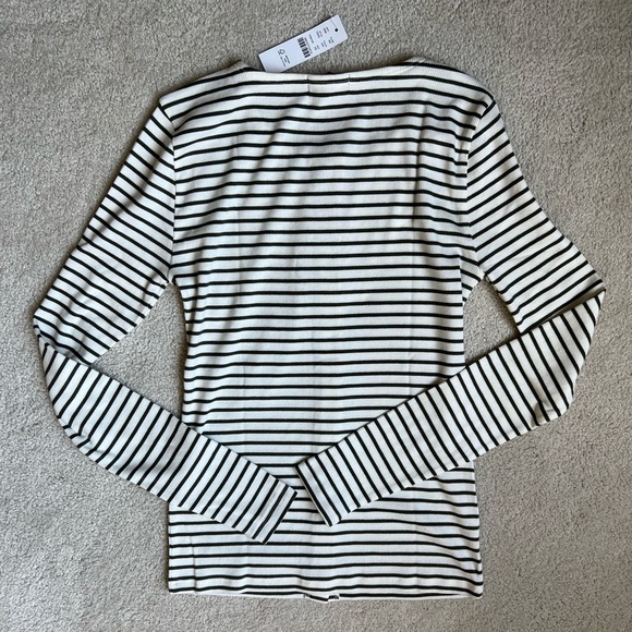 J. Crew Fine rib knit cardigan in green white stripe, XS extra small NWT - Picture 4 of 5